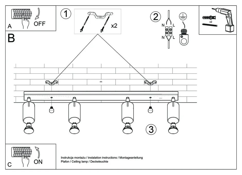 Czarna lampa wisząca Nice Lamps Etna 4L