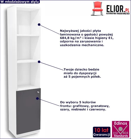 Biało-grafitowy regał młodzieżowy Erwa 11X - 5 kolorów