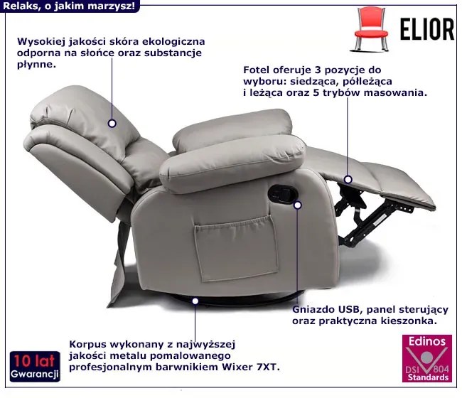 Szary elektryczny fotel z masażem - Tryton 3X
