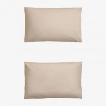 Pack 2 Poszewek Na Poduszki Z Perkalu Bawełnianego O Gęstości 180 Nitek Lesia Kremowa Tapioca & 50 X 75 Cm - Sklum