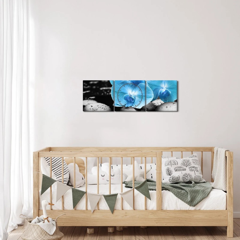 Obraz - Niebieska Orchidea (z zegarem) (90x30 cm)