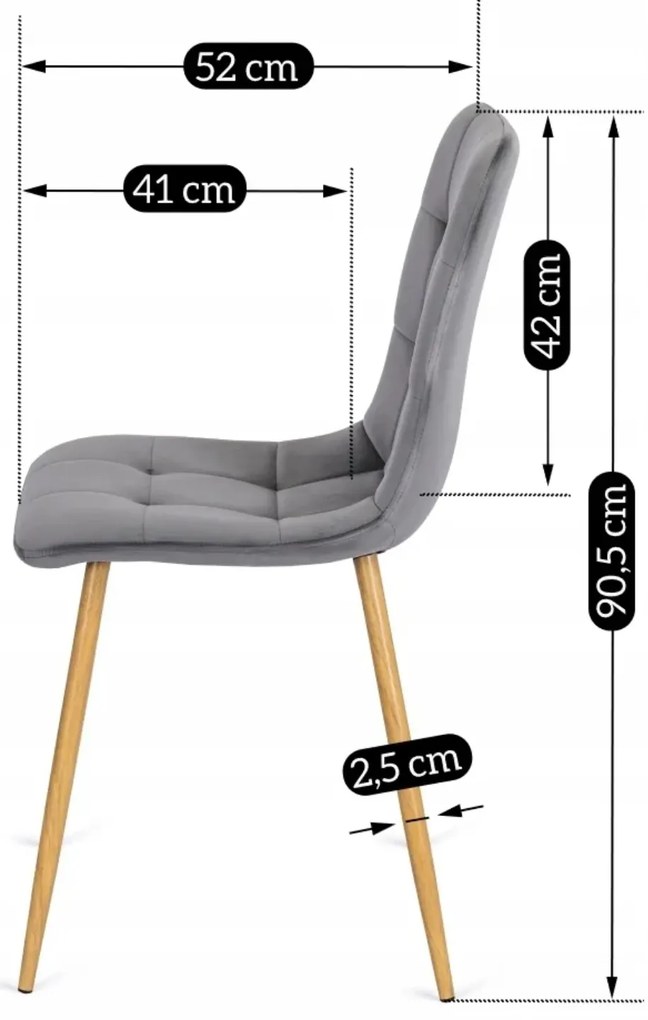 Krzesło Tapicerowane do Jadalni FREDY Szare Welurowe Nowoczesne Loft