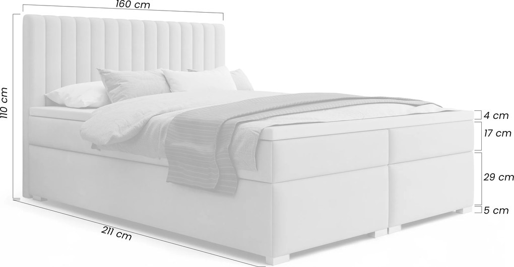 Łóżko kontynentalne Solani 160x200 z pojemnikami - beżowy welur Castel 15