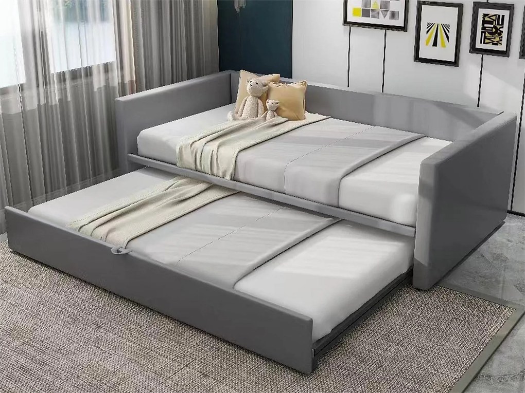 Łóżko z weluru z materacem na listwach - 90/180x200cm - Jasnoszare