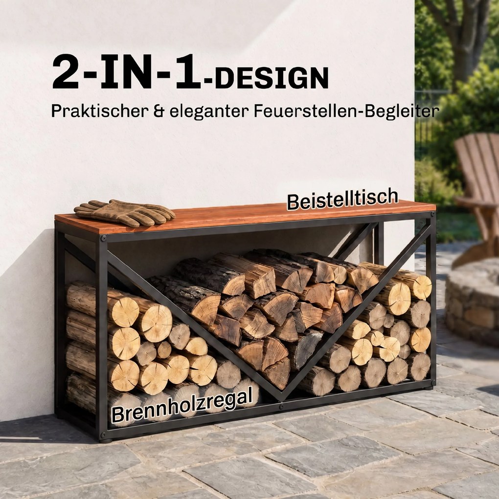 Outsunny 2-in-1 stojak na drewno do wnętrz 98 x 28 x 50 cm podwyższony stojak na drewno z półką przegrodą stolik boczny | Aosom PL