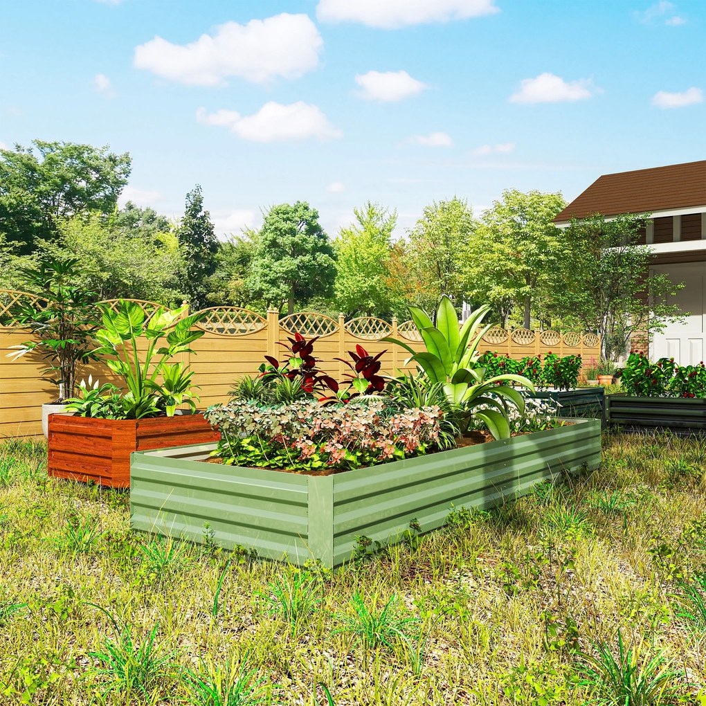Outsunny Podwyższone Grządki Ogrodowe z Stali, Otwarte Dno, Łatwy Montaż, 241 dł. x 90,5 szer. x 30 wys. cm, Zielony