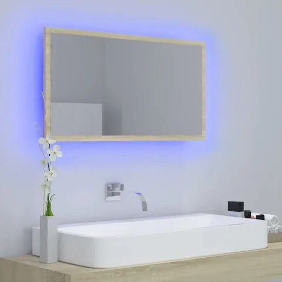 Nowoczesne wiszące lustro LED dąb sonoma H9-M14