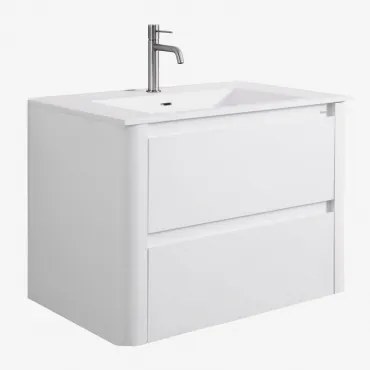 Zestaw Mebli Łazienkowych Z Drewna Z Wbudowaną Umywalką Egerton Biała & Bezlusterkowiec & Chrome ↑20 Cm Z Zaworem Spustowym Bez Przelewu Orveta -