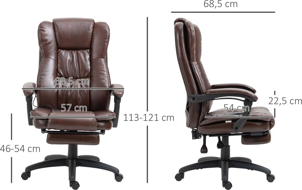 Vinsetto Fotel biurowy ergonomiczny z masażem regulowane siedzisko brązowy 68x68x119-127 cm | Aosom PL