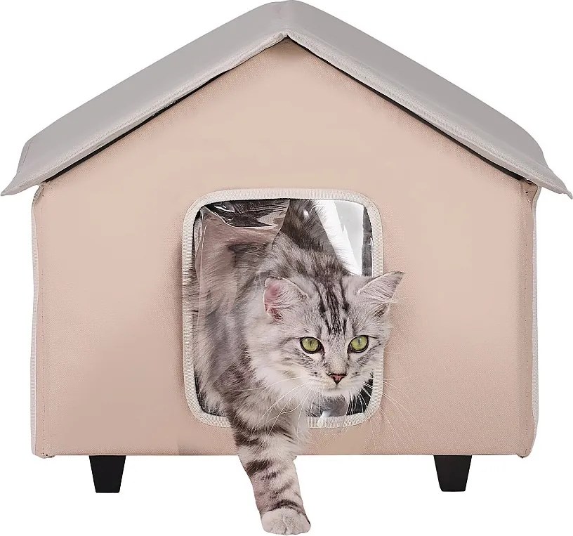 Domek dla kota SucceBuy, Podniesiony i Ogrzewany Domek dla kota z Matą Grzewczą, Brązowy (Średni)