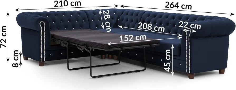 Niebieski aksamitny rozkładany narożnik (lewostronny/w kształcie litery L) York Blik – Ropez