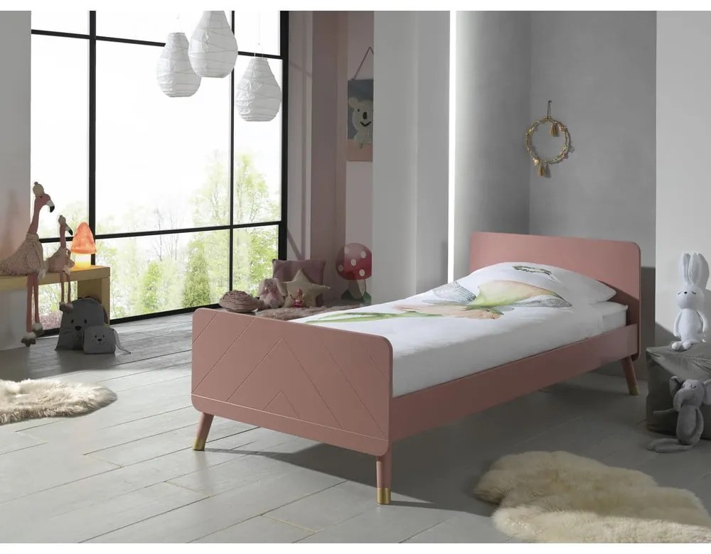 Różowe łóżko dziecięce z drewna sosnowego Vipack Billy, 90x200 cm