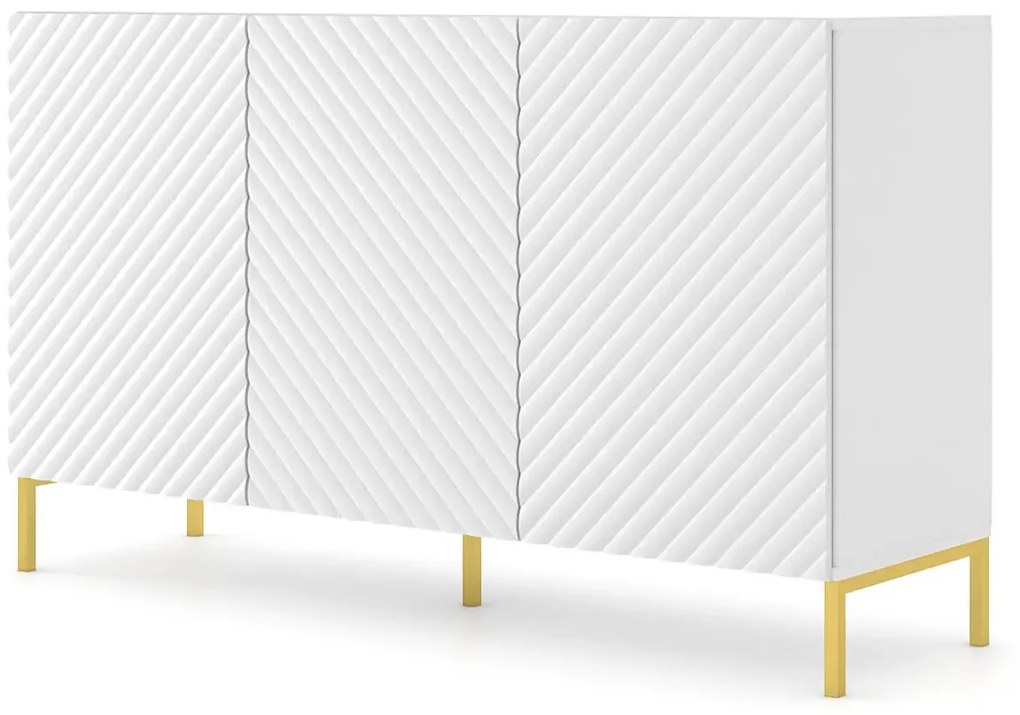 Komoda w stylu glamour biały mat + złote nóżki - Resa 3X