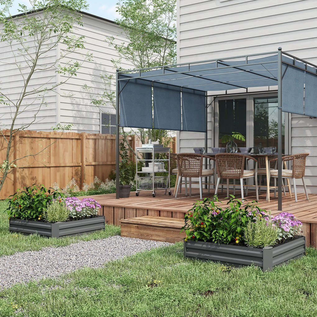 Outsunny Zestaw 2 Skrzynek Ogrodowych, Skrzynki na Kwiaty, Donice Ogrodowe, Stal Galwanizowana, 100 x 100 x 30 cm, Ciemnoszary