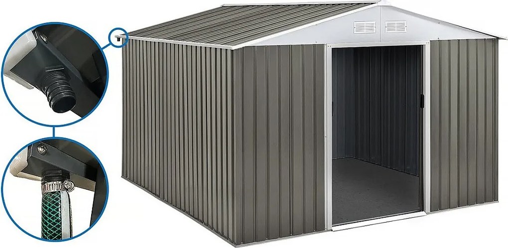 Metalowa szopa ogrodowa "Dallas" - 15,16 m² z rynną - Taupe