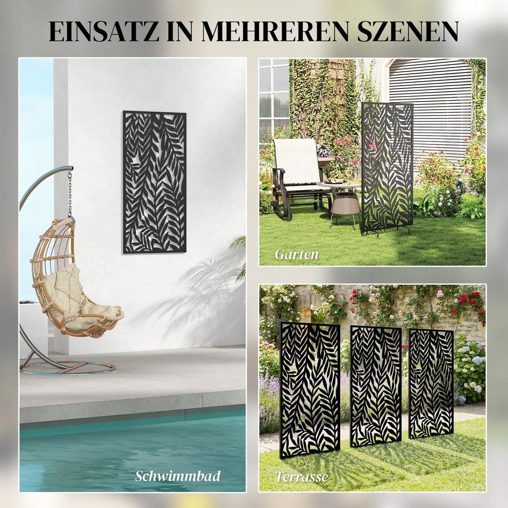 Outsunny Parawan 65 x 130 cm Wolnostojący Wiszący, Przegroda Osłona z Metalu Czarny | Aosom PL