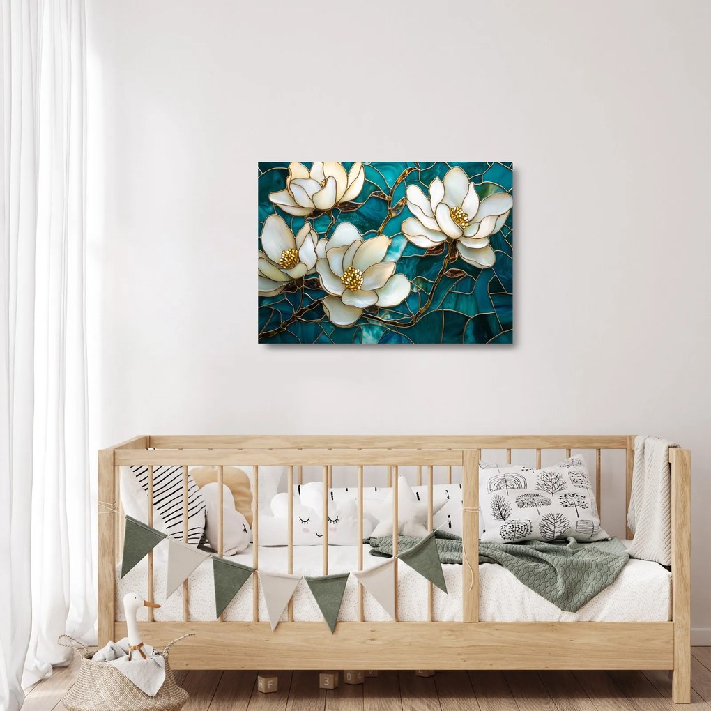 Obraz na szkle - Witraż z magnolią (70x50 cm)