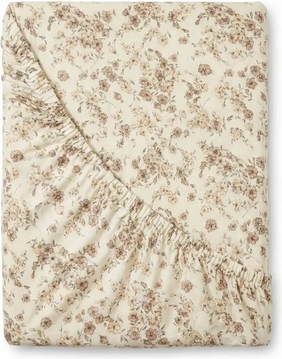 Kvalitex Prześcieradło bawełniane z gumką Kwiatki beżowy, 220 x 200 cm, 220 x 200 cm