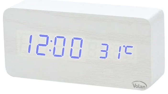 Zegar budzik drewniany elektroniczny cyfrowy led stojący - termometr + data