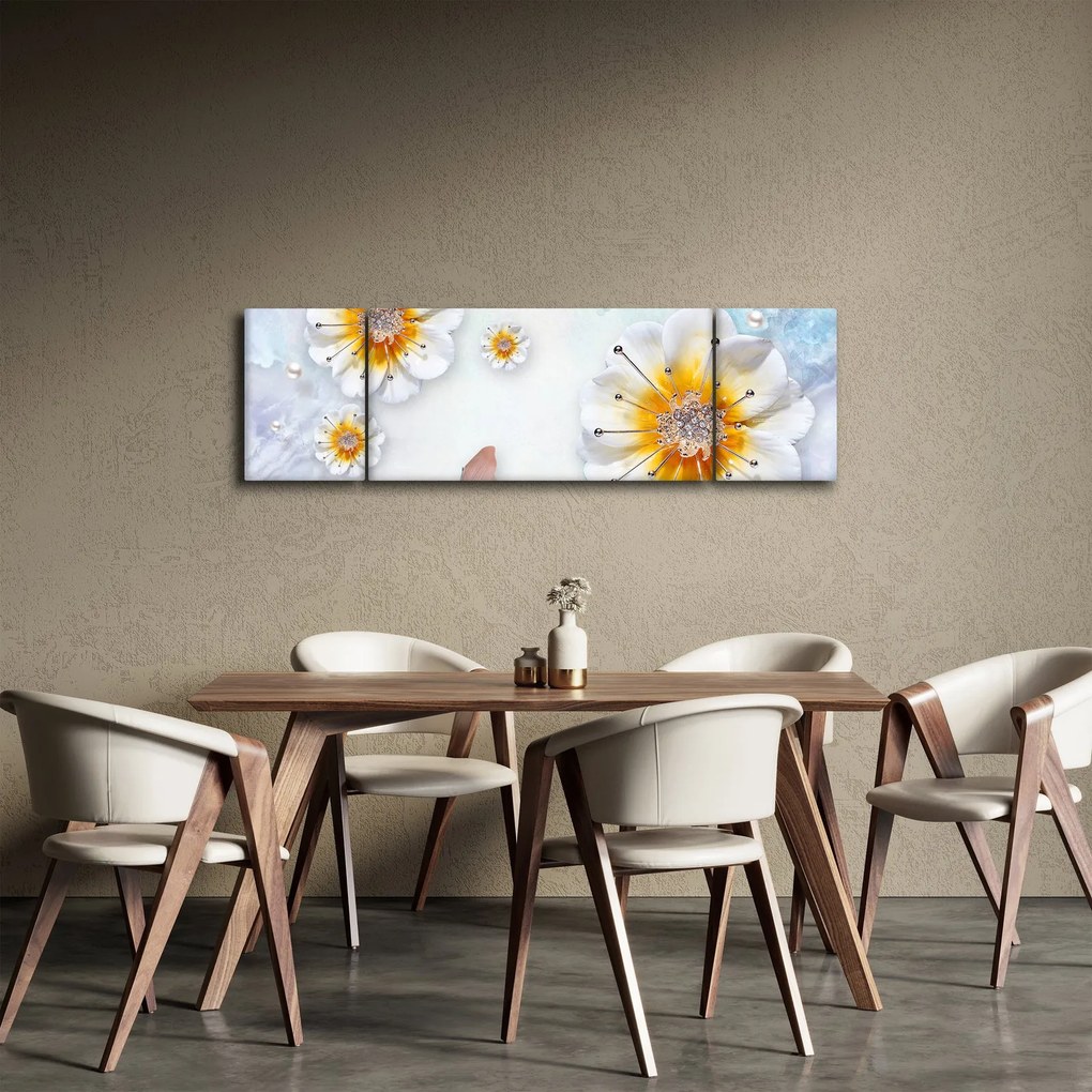 Obraz - Kompozycja z kwiatami i motylami (170x50 cm)