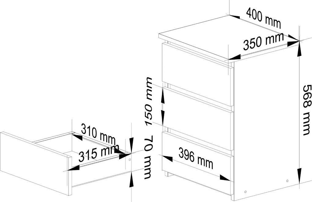 Kaszmirowa komoda z 3 szufladami E4-B45