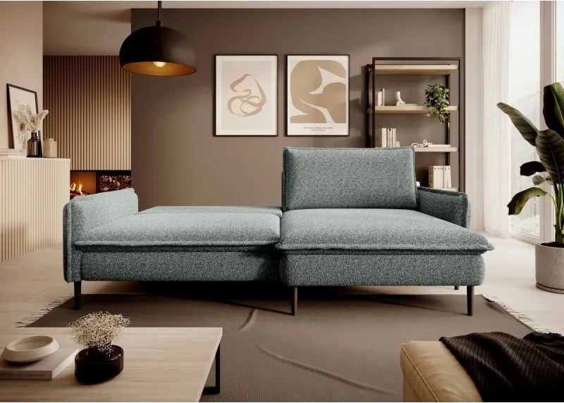 Narożnik GLOSSY z funkcją spania Prawostronny zestaw z poduszkami wolnostojący tkanina BUBBLE 13 WERSAL