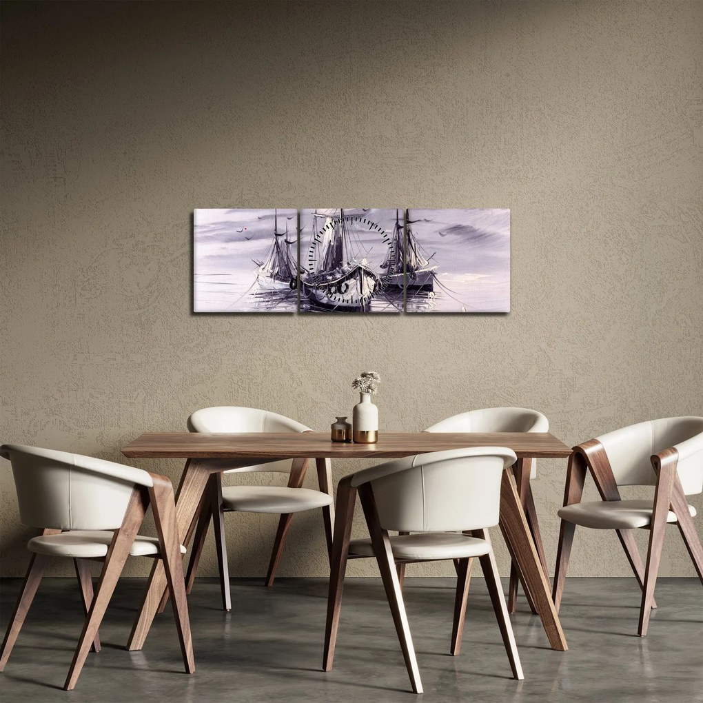Obraz - Port, obraz olejny (z zegarem) (90x30 cm)