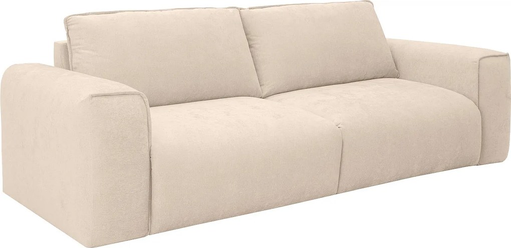 Kanapa 4-osobowa rozkładana typu express z beżowej tkaniny - Powierzchnia spania 160 cm Materac 16 cm POGLO
