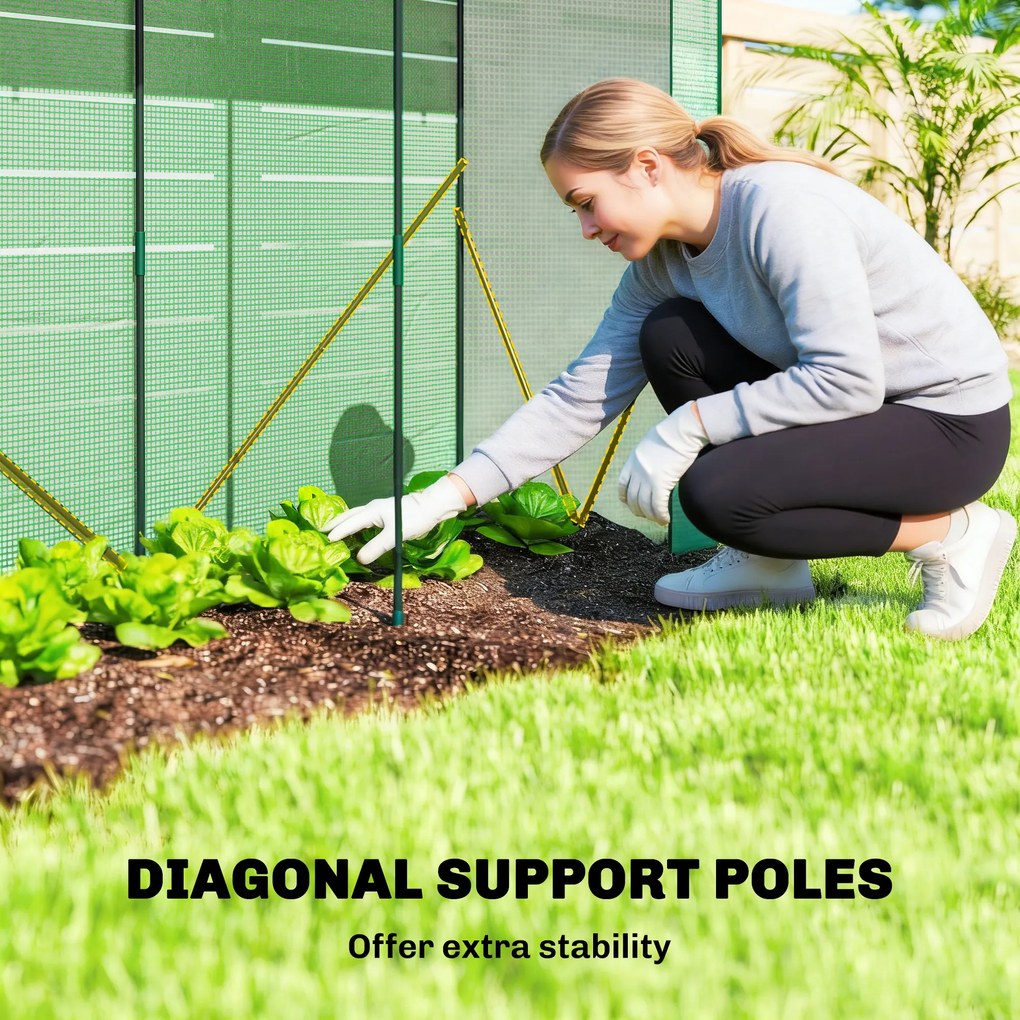 Outsunny Szklarnia z oknami z siatki i rolowanymi drzwiami, szklarnia foliowa na stalowym stelażu 200 x 75 x 188 cm zielony | Aosom PL