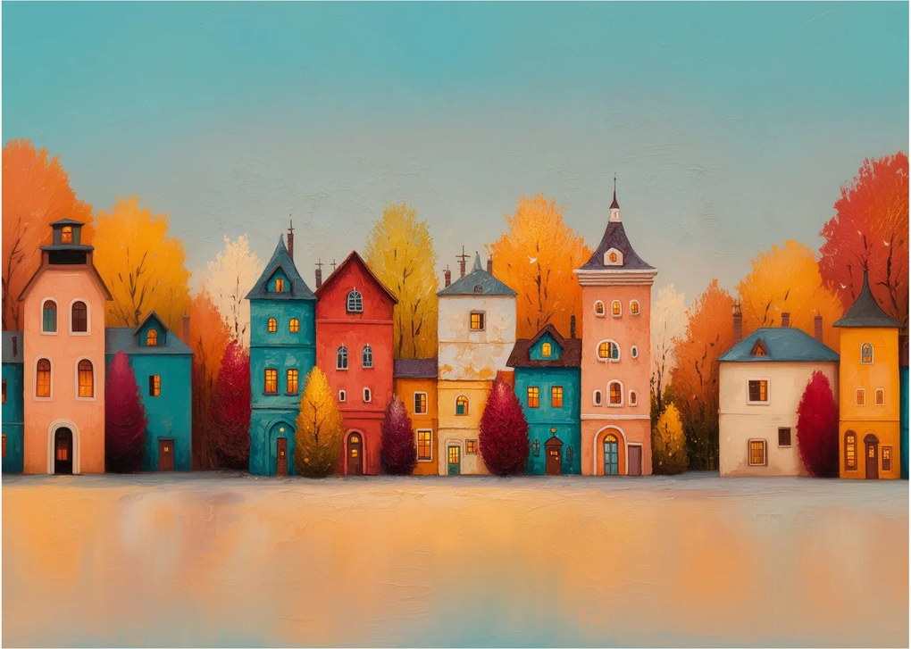 Obraz na szkle - Jesienna wieś (70x50 cm)