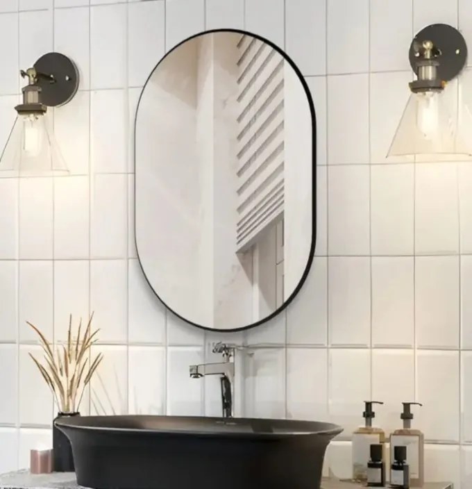 Lustro Elipsa 75x40cm czarne GX06 ścienne owalne łazienkowe do salonu sypialni loftowe Industrialne minimalistyczne