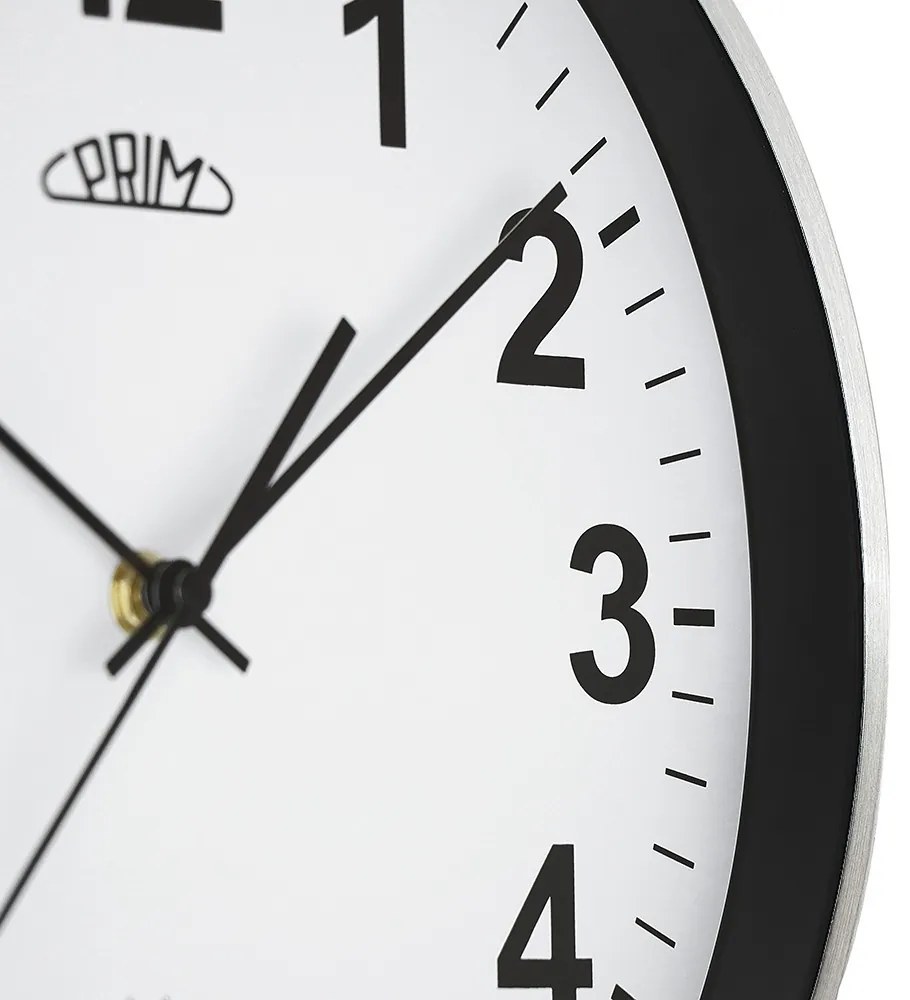 Metalowy zegar srebrny PRIM Radio Control ∅ 303 × 45 mm