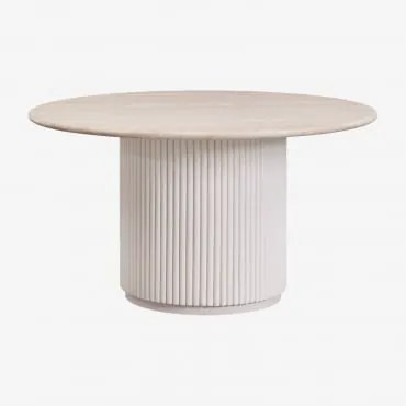 Okrągły Stół Jadalniany Z Naturalnego Kamienia I Drewna Mango Giselda Travertine & Ø140 Cm - Sklum
