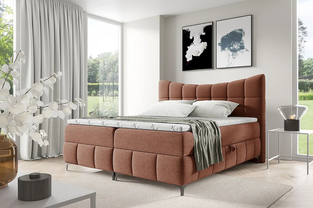 Łososiowe łóżko z pikowanym zagłówkiem 5 rozmiarów A5-P39