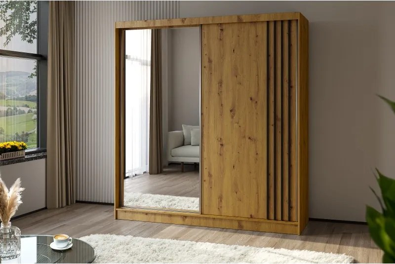 Szafa biała z lustrem przesuwna na ubrania NELI 200 cm szuflady