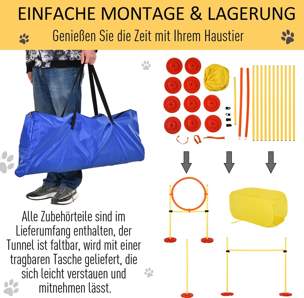 Pawhut Zestaw Agility dla Psów Trening Przeszkody Żółty Poliester Kompletny Kit | Aosom PL