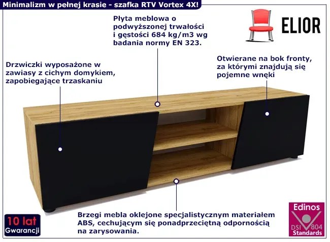 Nowoczesna szafka pod telewizor dąb craft + czarny Larkso 13X