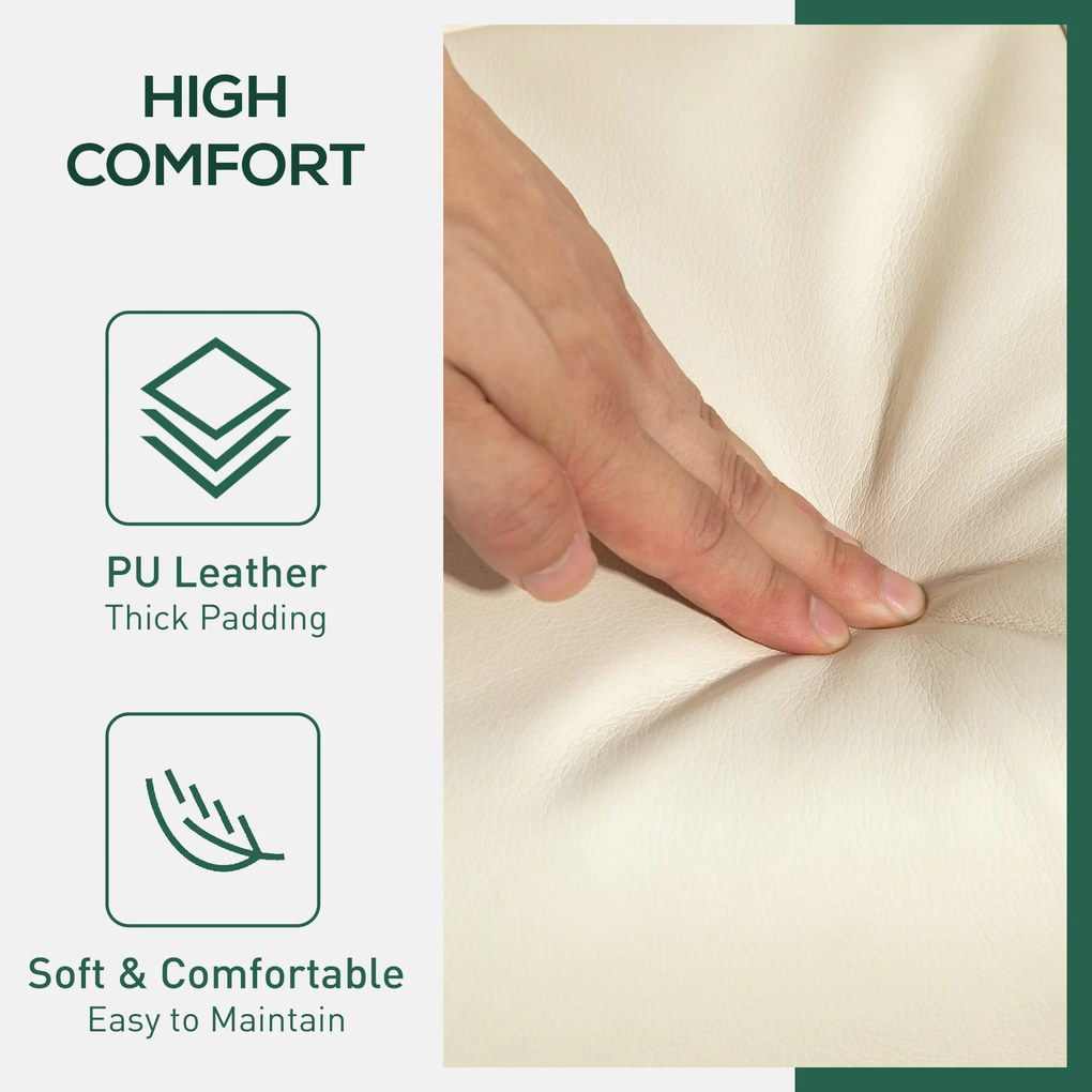 HOMCOM Fotelik relaksacyjny z pufą, oparcie uchylne do 145°, obrotowy o 360°, ekoskóra, kremowy