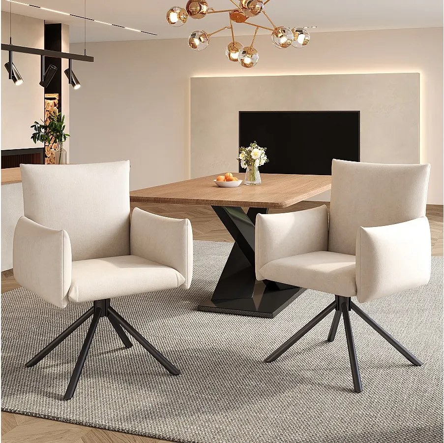 Zestaw 2 krzeseł do jadalni - 60 x 60 x 88 cm - krzesła tapicerowane - obrotowe 360° - aksamitne - beżowe