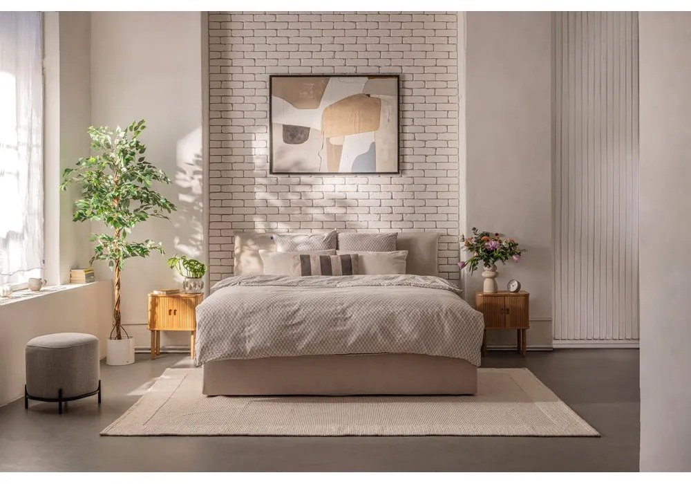 Beżowe tapicerowane łóżko dwuosobowe z miejscem do przechowywania z materacem/kratką 160x200 cm Thessa Pillow - Bonami Selection