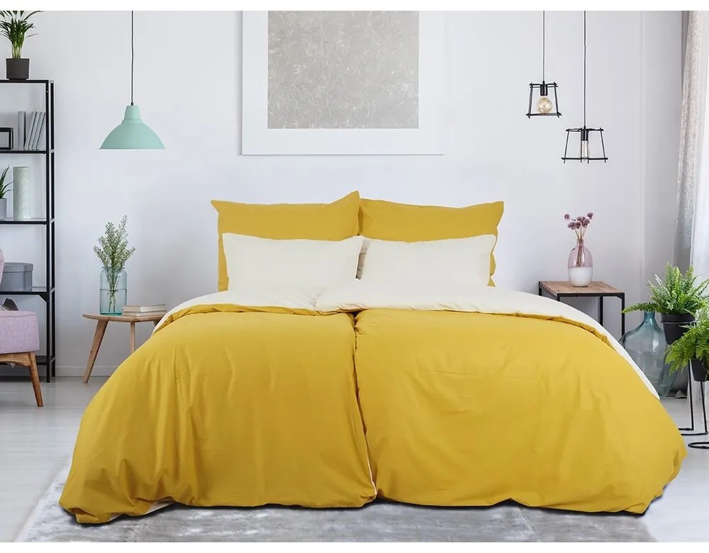 B.E.S. Petrovice Pościel bawełniana Double face musztardowy/kawowy