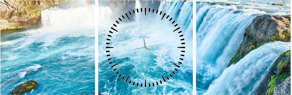 Obraz - Wodospad Godafoss (z zegarem) (90x30 cm)