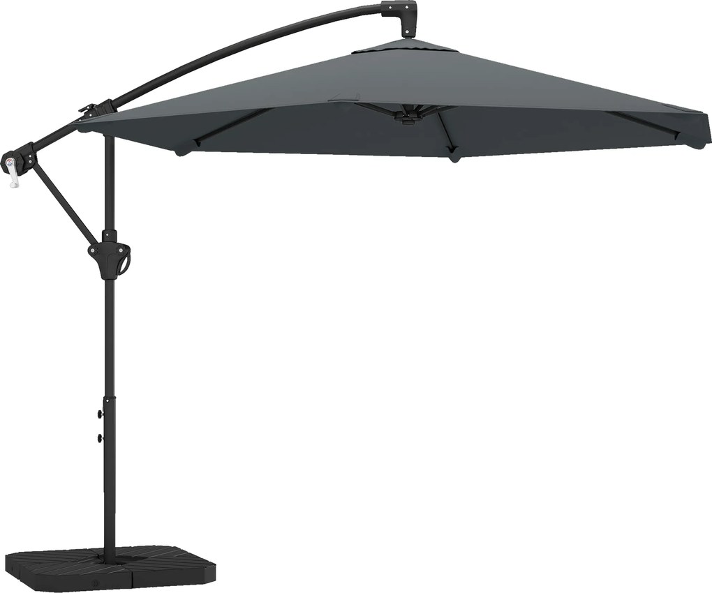 Outsunny Parasol ogrodowy ok. Ø300 cm z mechanizmem blokującym, korbą i obciążnikami, ciemnoszary | Aosom PL