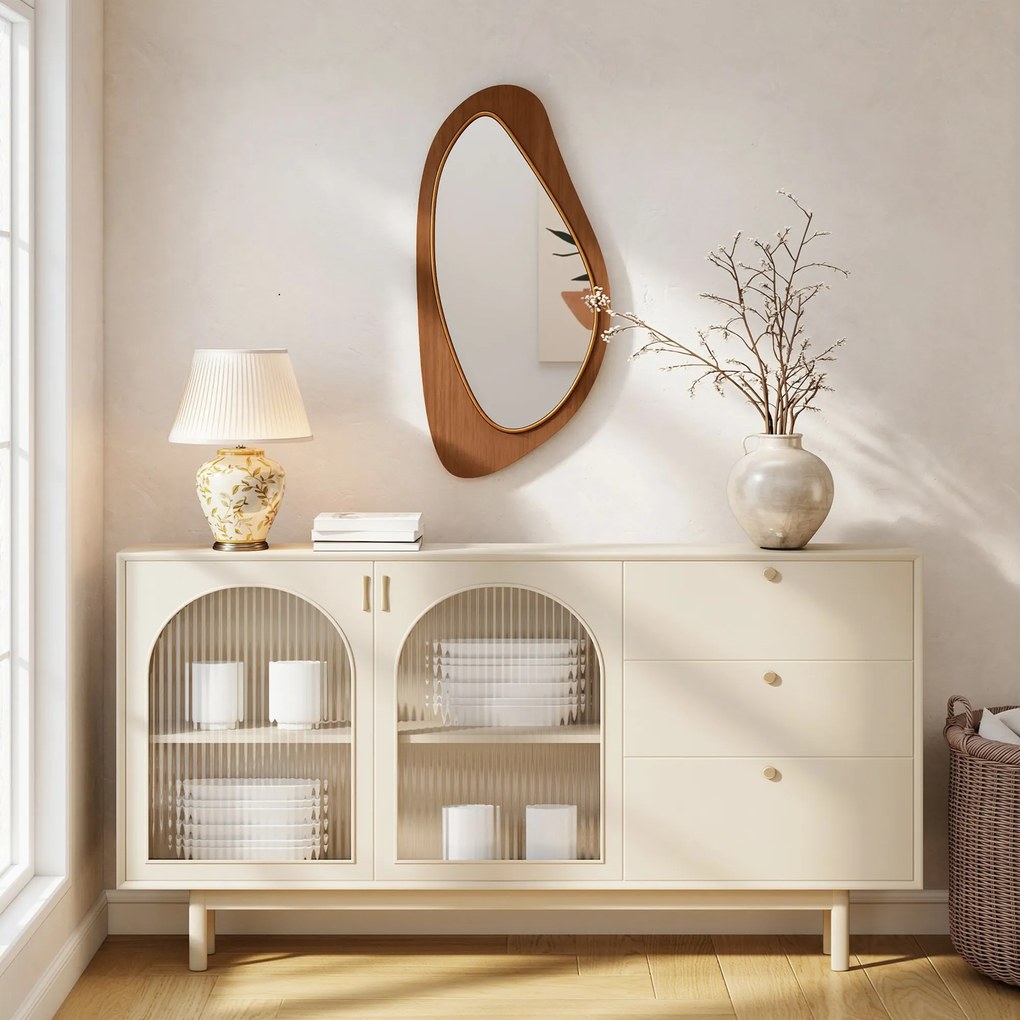 HOMCOM Lustro ścienne Lustro w stylu okna z ramą z forniru sosnowego do sypialni i salonu, 91,5 x 45 x 3 cm, naturalne drewno | Aosom PL