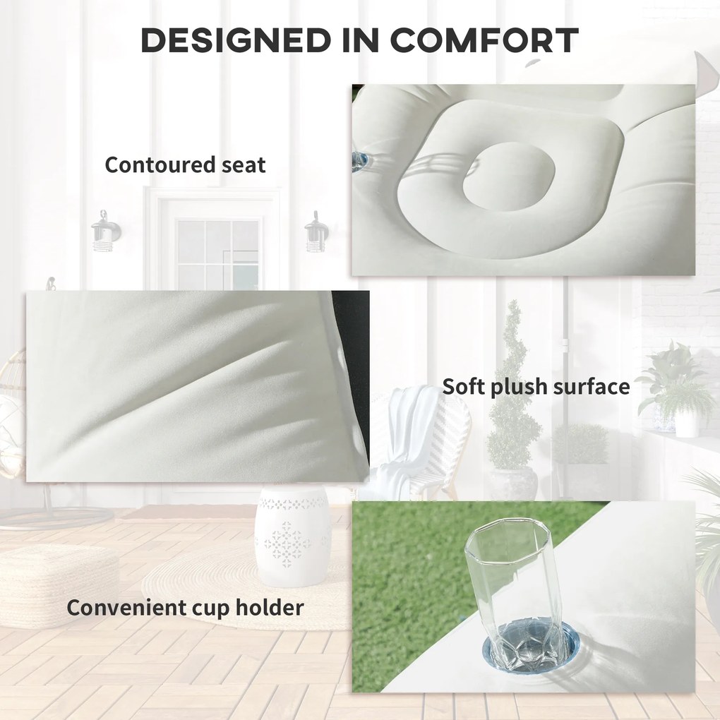 Outsunny Fotel Nadmuchiwany Fotel Ogrodowy, 125 x 100 x 87 cm, Szary + Czarny