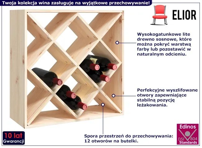 Klasyczny regał na wino z drewna sosnowego - Alwira