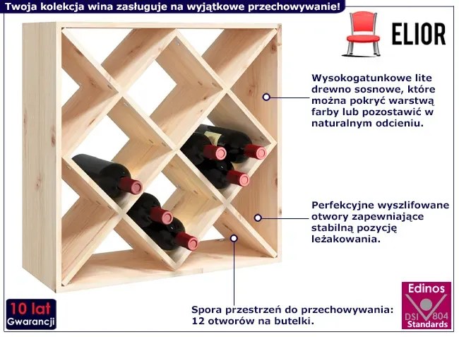 Klasyczny regał na wino z drewna sosnowego - Tofa