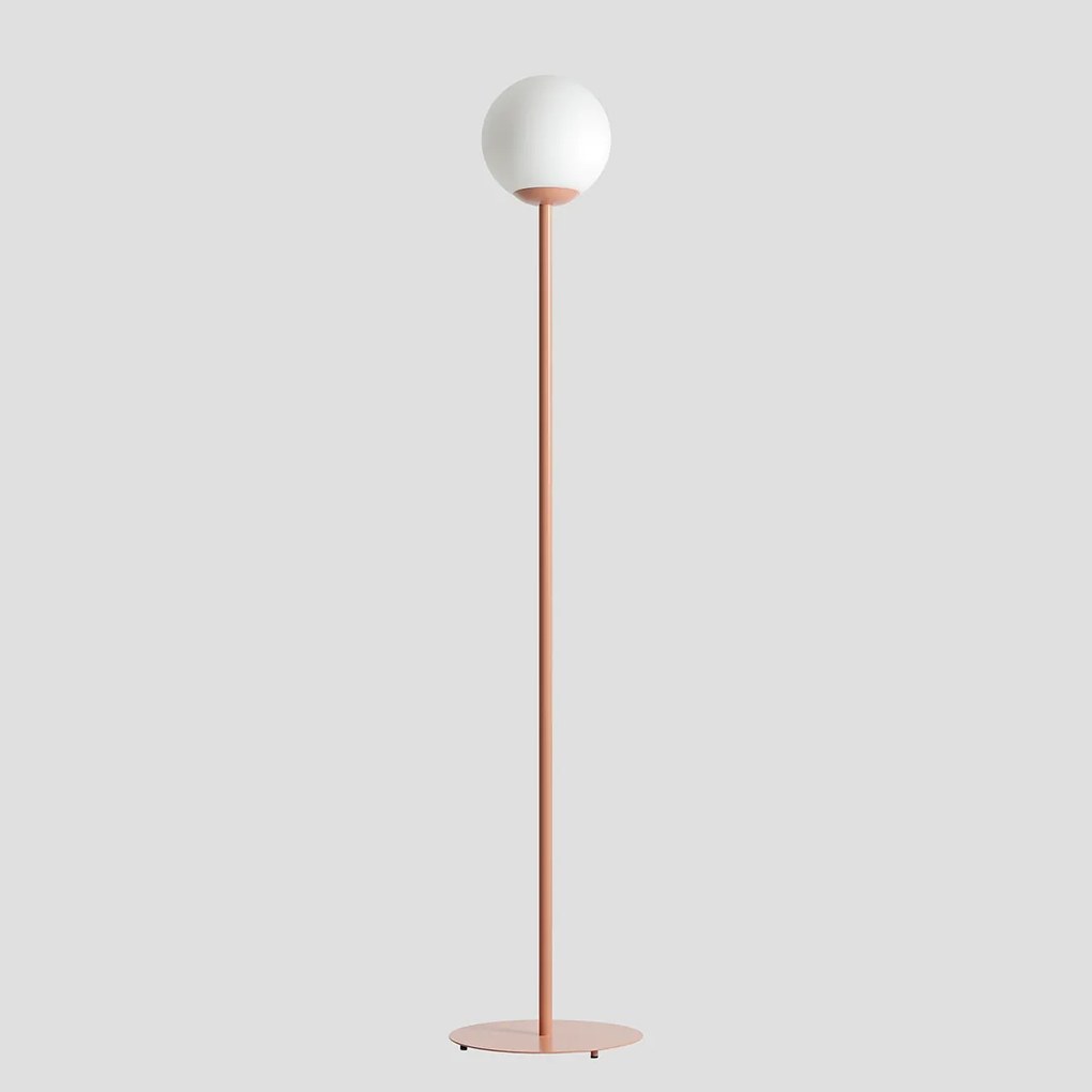 Nowoczesna lampa podłogowa Pinne z mlecznobiałym kloszem - koralowa