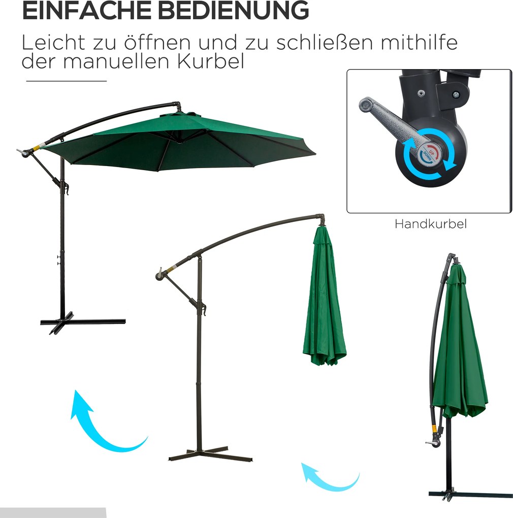Outsunny parasol przeciwsłoneczny na wysięgniku z korbką ręczną odpinany zielony ochrona UV | Aosom PL