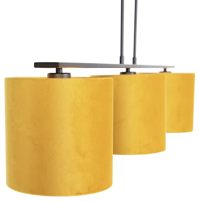 Lampa wisząca z abażurami z weluru żółtymi ze złotem 20cm - Combi 3 DeluxeWiejski/ Rustykalny / Vintage Oswietlenie wewnetrzne